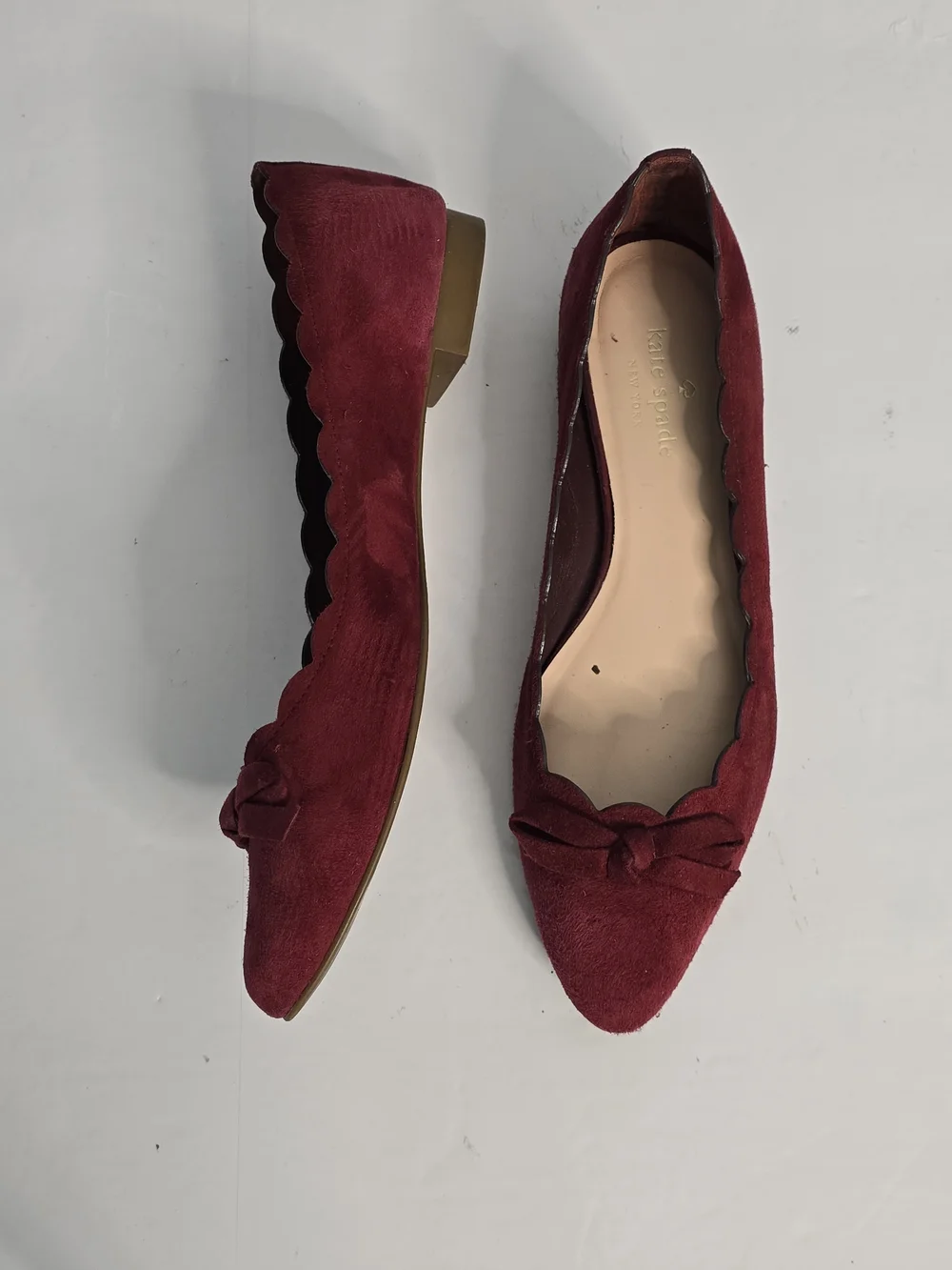 Kate Spade Eleni Flex Red Chestnut Suede Scalloped Bow Flats